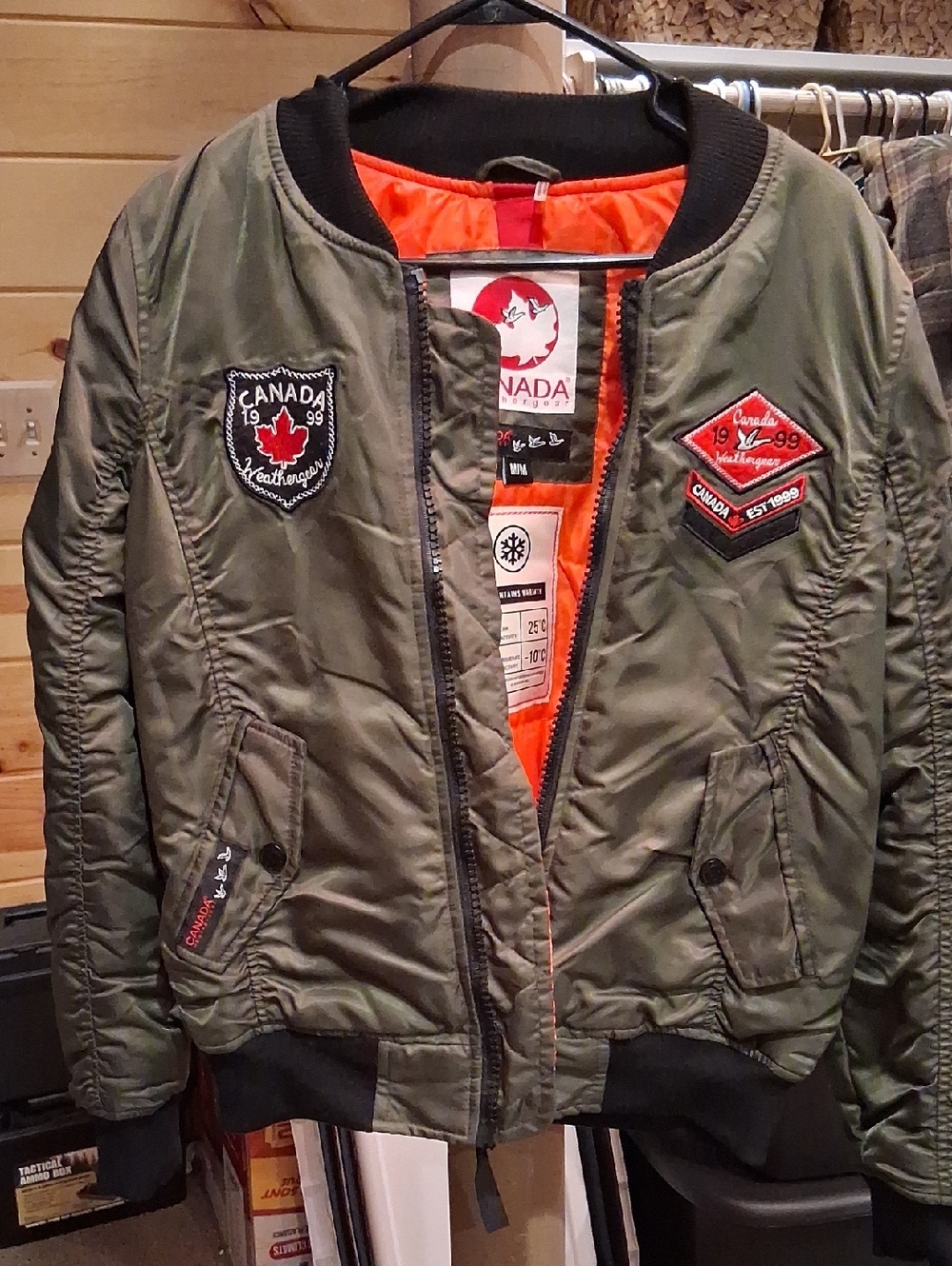 Canada Weathergear Olive Green Bomber Jacket with Orange Lining